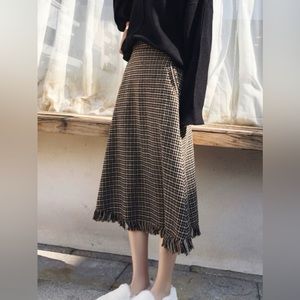 Vintage Plaid Woolen High Waist Loose Midi Skirt